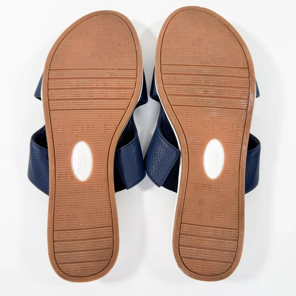 Anne Klein Women's Sandals iFlex Navy Blue‎ Zip Front Slide Shoes Size 7M